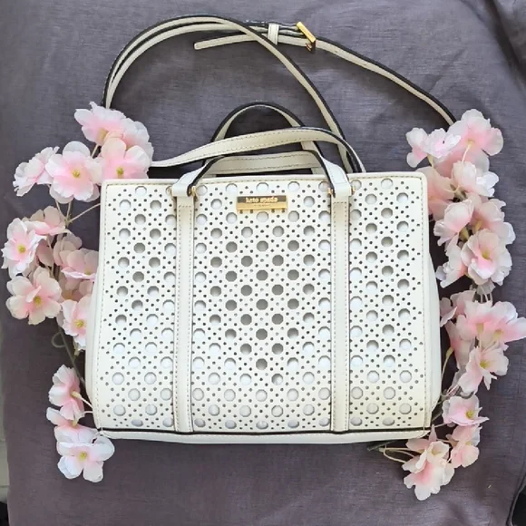 Kate Spade White Perforated Satchel/Crossbody - Picture 1 of 13